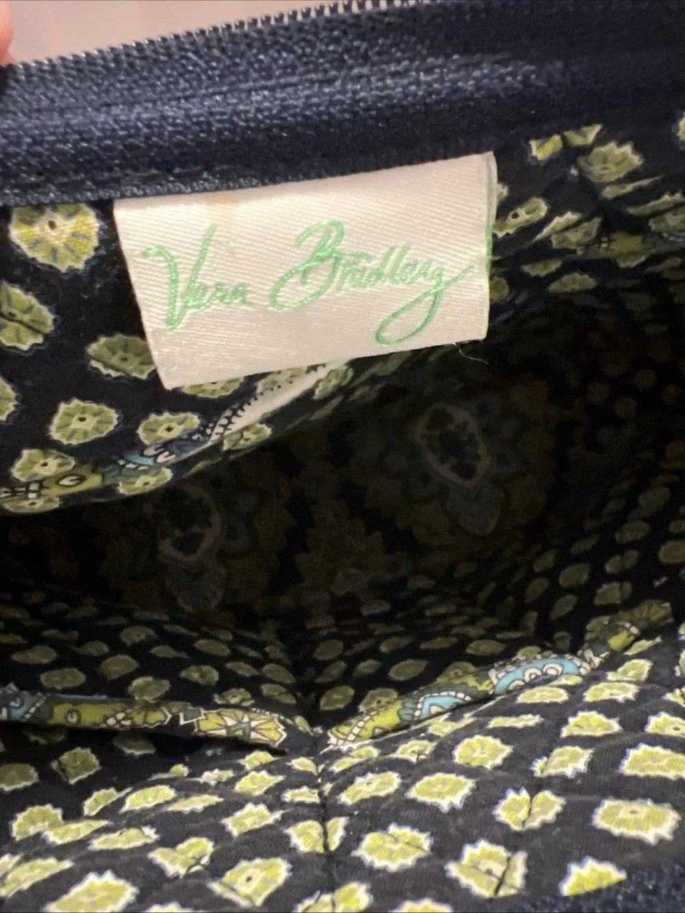 Vera Bradley Navy and Green Patterned Quilted Shoulder Bag